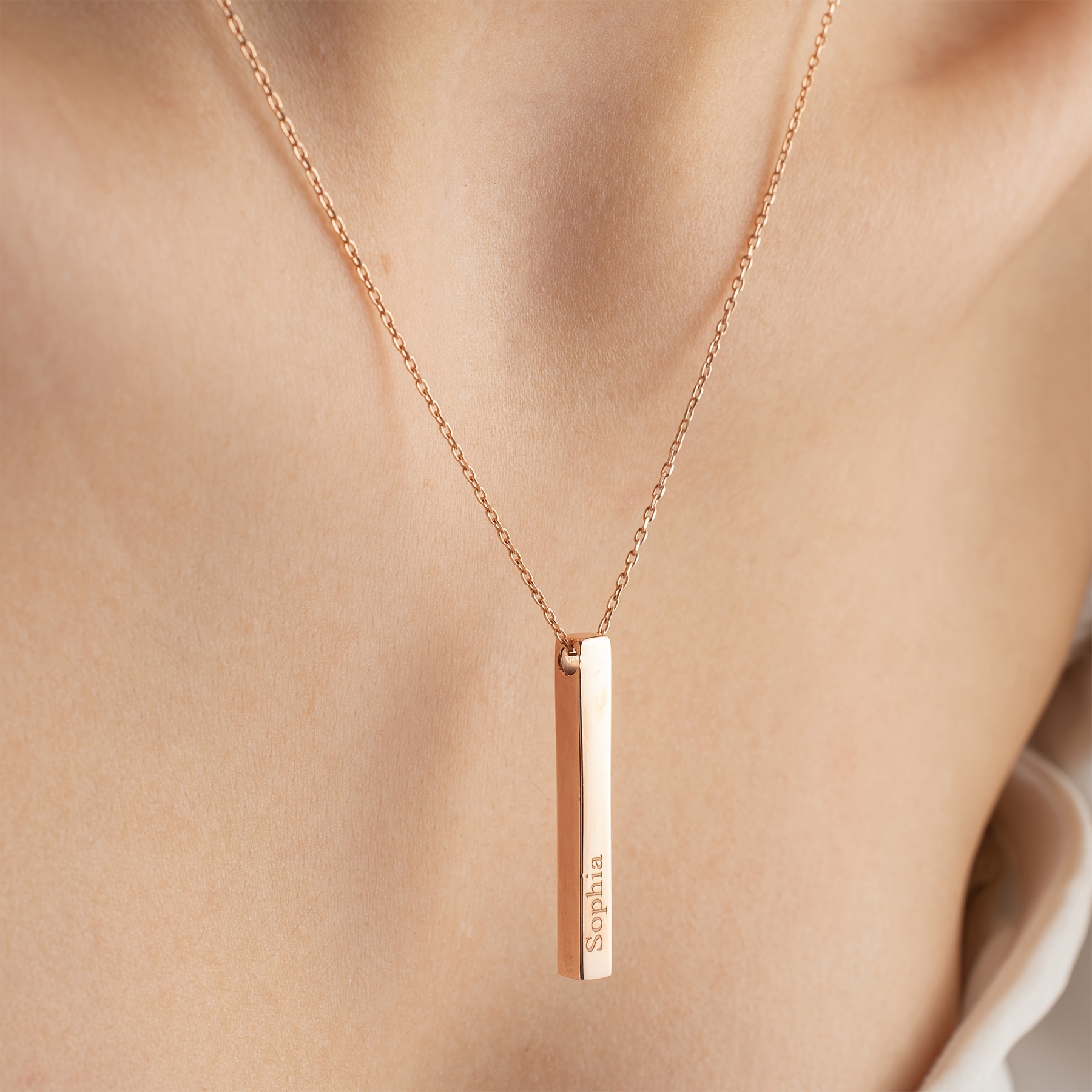 Personalized 18K Golden Plated Bar Pendant Necklace